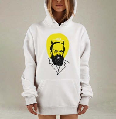 Мужчина с рожками и нимбом на голове с ярко-жёлтым акцентом, Hoodie Mjhigh Dig, оверсайз, утепленная