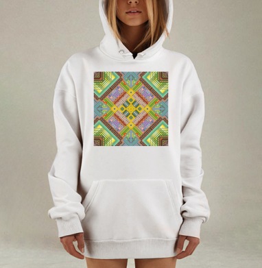 Цифровая геометрическая мандала в ярких оттенках, Hoodie Mjhigh Dig, оверсайз, утепленная