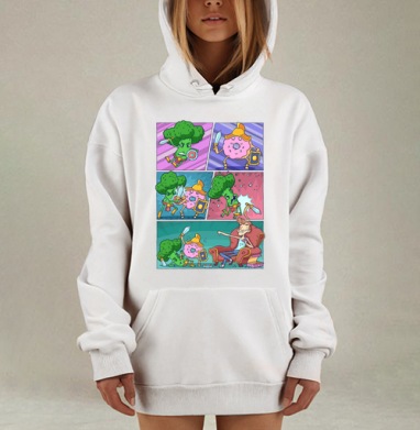 Комический Бой Брокколи и Пончика, Hoodie Mjhigh Dig, оверсайз, утепленная