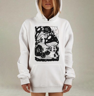 Глазастые грибы, Hoodie Mjhigh Dig, оверсайз, утепленная