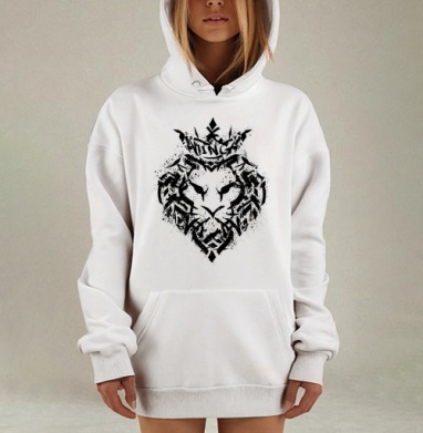 Стильный граффити-принт Лев в короне KING, Hoodie Mjhigh Dig, оверсайз, утепленная