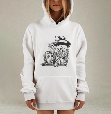 Скелет в шляпе на хотроде с огненным следом Cannibal Racing / Каннибальские гонки, Hoodie Mjhigh Dig, оверсайз, утепленная