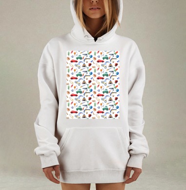 Детский акварельный паттерн приключений и игр, Hoodie Mjhigh Dig, оверсайз, утепленная