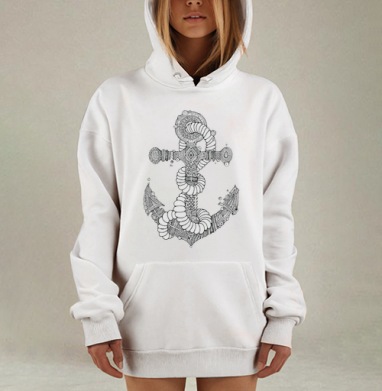 Орнаментированный якорь в стиле дзентангл для медитации, Hoodie Mjhigh Dig, оверсайз, утепленная