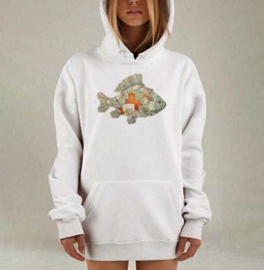 Рыба киборг в стиле биомеханика стимпанк киберпанк, Hoodie Mjhigh Dig, оверсайз, утепленная