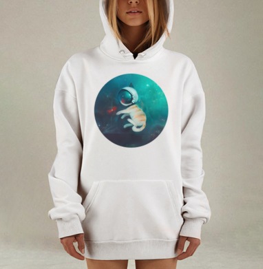 Кот в скафандре в космосе с красной рыбкой, Hoodie Mjhigh Dig, оверсайз, утепленная