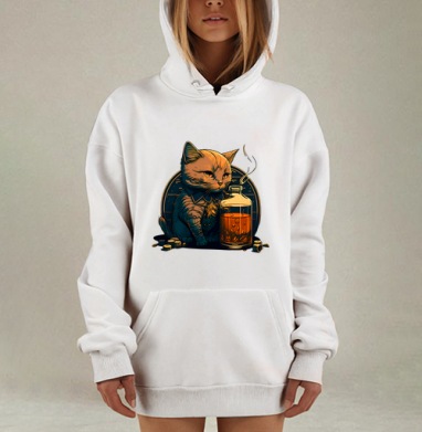 Кот-нуар: символ глубокой меланхолии и иронии, Hoodie Mjhigh Dig, оверсайз, утепленная