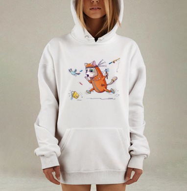 Игривый рыжий кот в индейском костюме, Hoodie Mjhigh Dig, оверсайз, утепленная