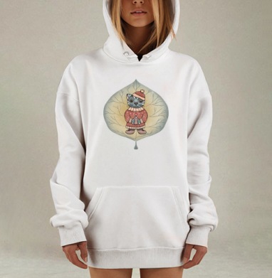 Антропоморфный кот в уютном свитере с свечой, Hoodie Mjhigh Dig, оверсайз, утепленная