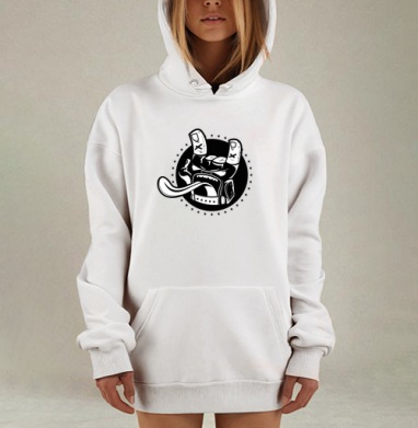 Веселая музыкальная черно белая бунтарская символика жест коза язык, Hoodie Mjhigh Dig, оверсайз, утепленная