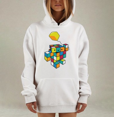 Весёлый робот из кубиков Рубика с шариком, Hoodie Mjhigh Dig, оверсайз, утепленная