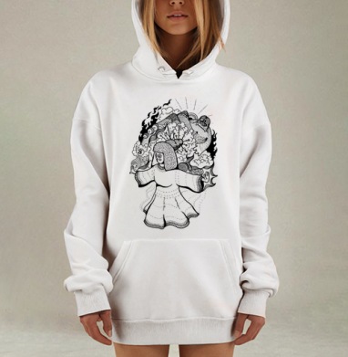 Мистический дудлинг с медитирующей фигурой, Hoodie Mjhigh Dig, оверсайз, утепленная