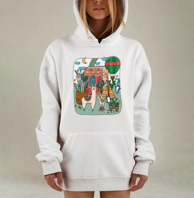 Ламы у кофейни в волшебном лесу, Hoodie Mjhigh Dig, оверсайз, утепленная