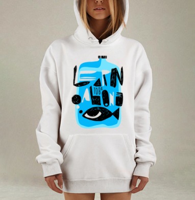 Декоративное панно «Учись быть одному» с рыбой в бутылке, Hoodie Mjhigh Dig, оверсайз, утепленная