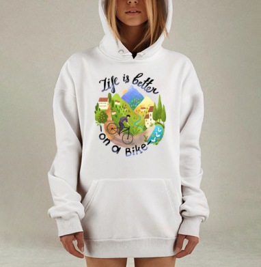 Life is better on a bike / Жизнь лучше на велосипеде, Hoodie Mjhigh Dig, оверсайз, утепленная