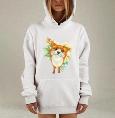 Милая лисичка с игривым взглядом в акварели, Hoodie Mjhigh Dig, оверсайз, утепленная