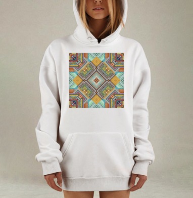 Цифровой пиксельный мандальный узор, Hoodie Mjhigh Dig, оверсайз, утепленная