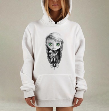 Готическая кукольная девочка с зелёными глазами, Hoodie Mjhigh Dig, оверсайз, утепленная