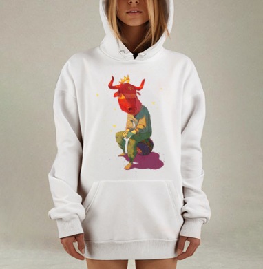 Красный бык в короне и бабочках, Hoodie Mjhigh Dig, оверсайз, утепленная