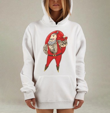 Современный Санта с тату в красном мешке, Hoodie Mjhigh Dig, оверсайз, утепленная