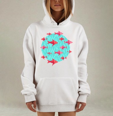 Море и рыбки, Hoodie Mjhigh Dig, оверсайз, утепленная