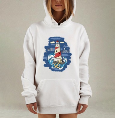 Маяк внутренней силы — стильная графика моря, Hoodie Mjhigh Dig, оверсайз, утепленная