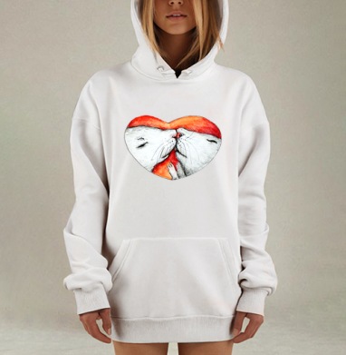 Акварельный поцелуй пушистых зверьков Влюбленные мышки сердце, Hoodie Mjhigh Dig, оверсайз, утепленная