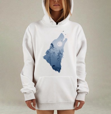 Воющий волк с лесным пейзажем внутри, Hoodie Mjhigh Dig, оверсайз, утепленная