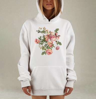 Розовые розы на черном фоне, Hoodie Mjhigh Dig, оверсайз, утепленная