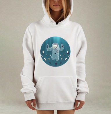 Космонавт в цифровом океане с зелёным миром, Hoodie Mjhigh Dig, оверсайз, утепленная