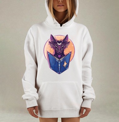 Мистический кот софт-хоррор иллюстрация, Hoodie Mjhigh Dig, оверсайз, утепленная