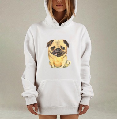 Милый мопс в акварельной меланхолии, Hoodie Mjhigh Dig, оверсайз, утепленная