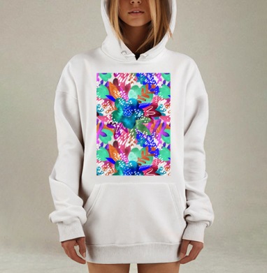 Яркий абстрактный цветочный узор с экспрессией, Hoodie Mjhigh Dig, оверсайз, утепленная