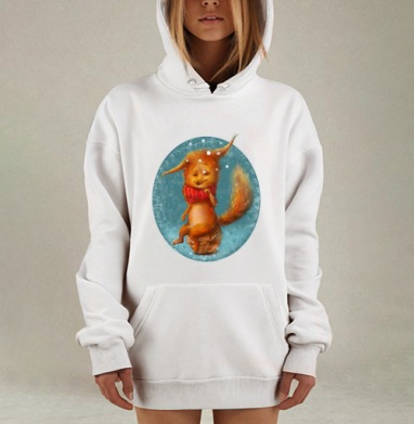 Уютная рыжая белка в зимней сказке, Hoodie Mjhigh Dig, оверсайз, утепленная