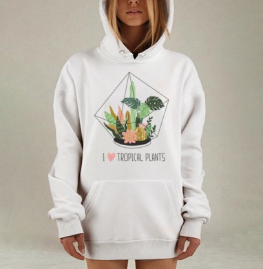 Тропический террариум с тропическими растениями, Hoodie Mjhigh Dig, оверсайз, утепленная