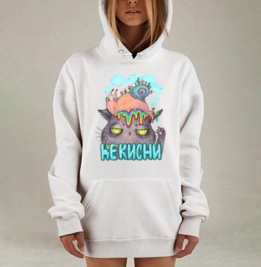Унылый кот с яркой улиткой и радужными каплями, Hoodie Mjhigh Dig, оверсайз, утепленная