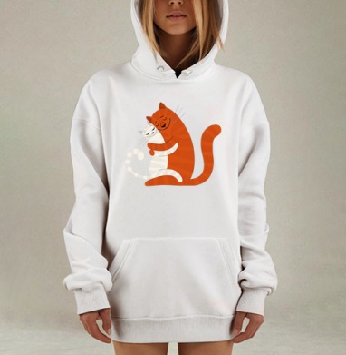 Теплое объятие двух уютных котов, Hoodie Mjhigh Dig, оверсайз, утепленная