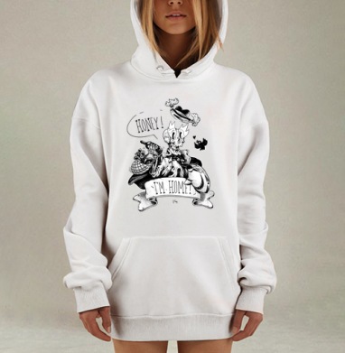 Черно-белый скелет с короной и рыбой — юмористичный арт, Hoodie Mjhigh Dig, оверсайз, утепленная