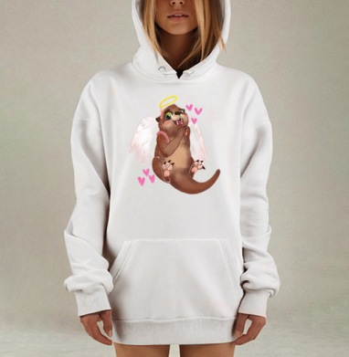 Выдрёнок ангел с крыльями и сердечками, Hoodie Mjhigh Dig, оверсайз, утепленная