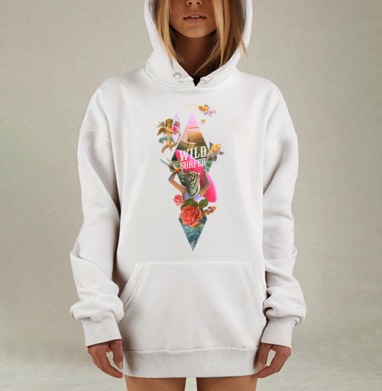 Дикий серфер с головой тигра — сюрреализм и свобода, Hoodie Mjhigh Dig, оверсайз, утепленная