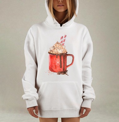 Праздничная кружка горячего шоколада с зефирками, Hoodie Mjhigh Dig, оверсайз, утепленная
