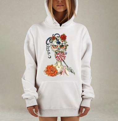 Сахарный череп с леденцом и розами, Hoodie Mjhigh Dig, оверсайз, утепленная