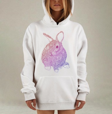 Стилизованный кролик-зентангл с градиентом, Hoodie Mjhigh Dig, оверсайз, утепленная