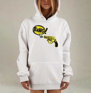 Револьвер с комиксным выстрелом BANG Бац Паф, Hoodie Mjhigh Dig, оверсайз, утепленная
