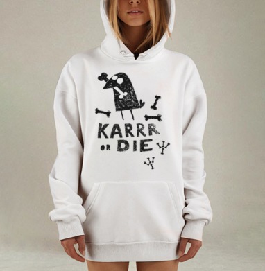 Агрессивная птица с костями и лозунгом КАРРРР ИЛИ УМРИ, Hoodie Mjhigh Dig, оверсайз, утепленная