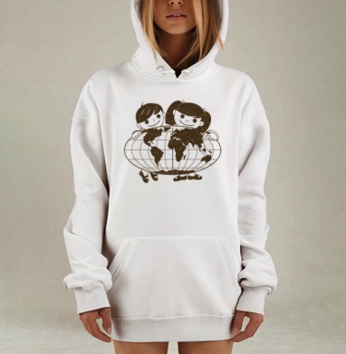 Дети обнимают Землю символ заботы будущего Земли, Hoodie Mjhigh Dig, оверсайз, утепленная