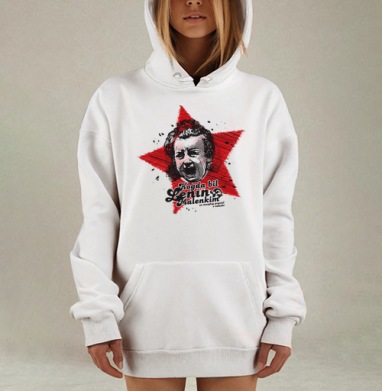 Сатирический портрет Ленина в красной звезде агрессивной манере, Hoodie Mjhigh Dig, оверсайз, утепленная