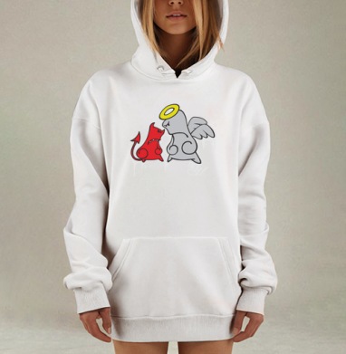 Противостояние красного дьяволёнка серого ангела граффити стиль, Hoodie Mjhigh Dig, оверсайз, утепленная