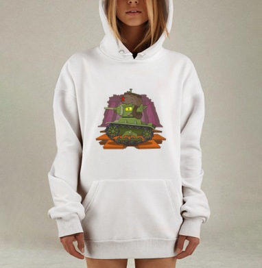 Мультяшный зелёный танк с красной звездой в ушанке, Hoodie Mjhigh Dig, оверсайз, утепленная