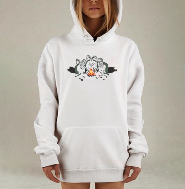 Три забавных зайца у костра жарят морковь у костра, Hoodie Mjhigh Dig, оверсайз, утепленная